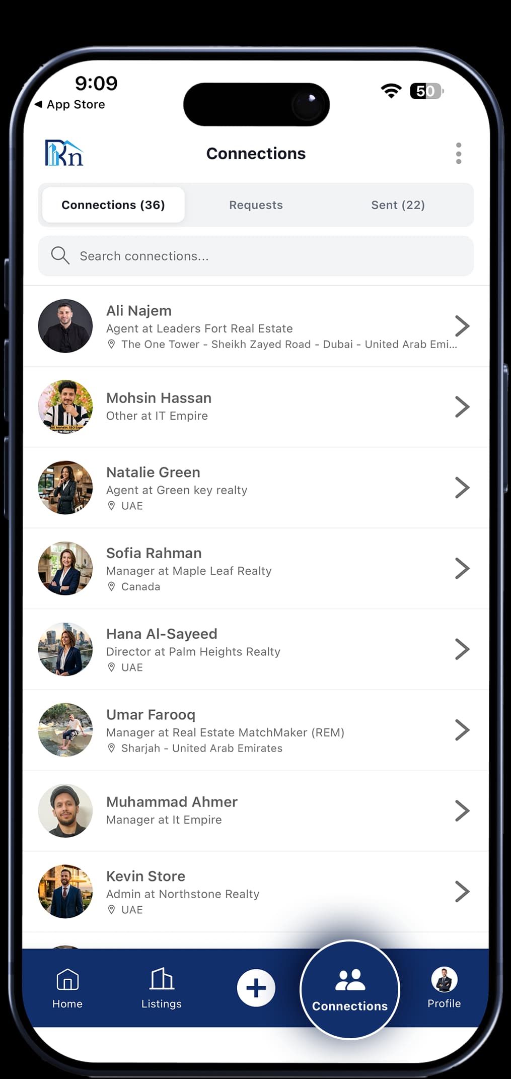 RealtorsIn app mockup profile