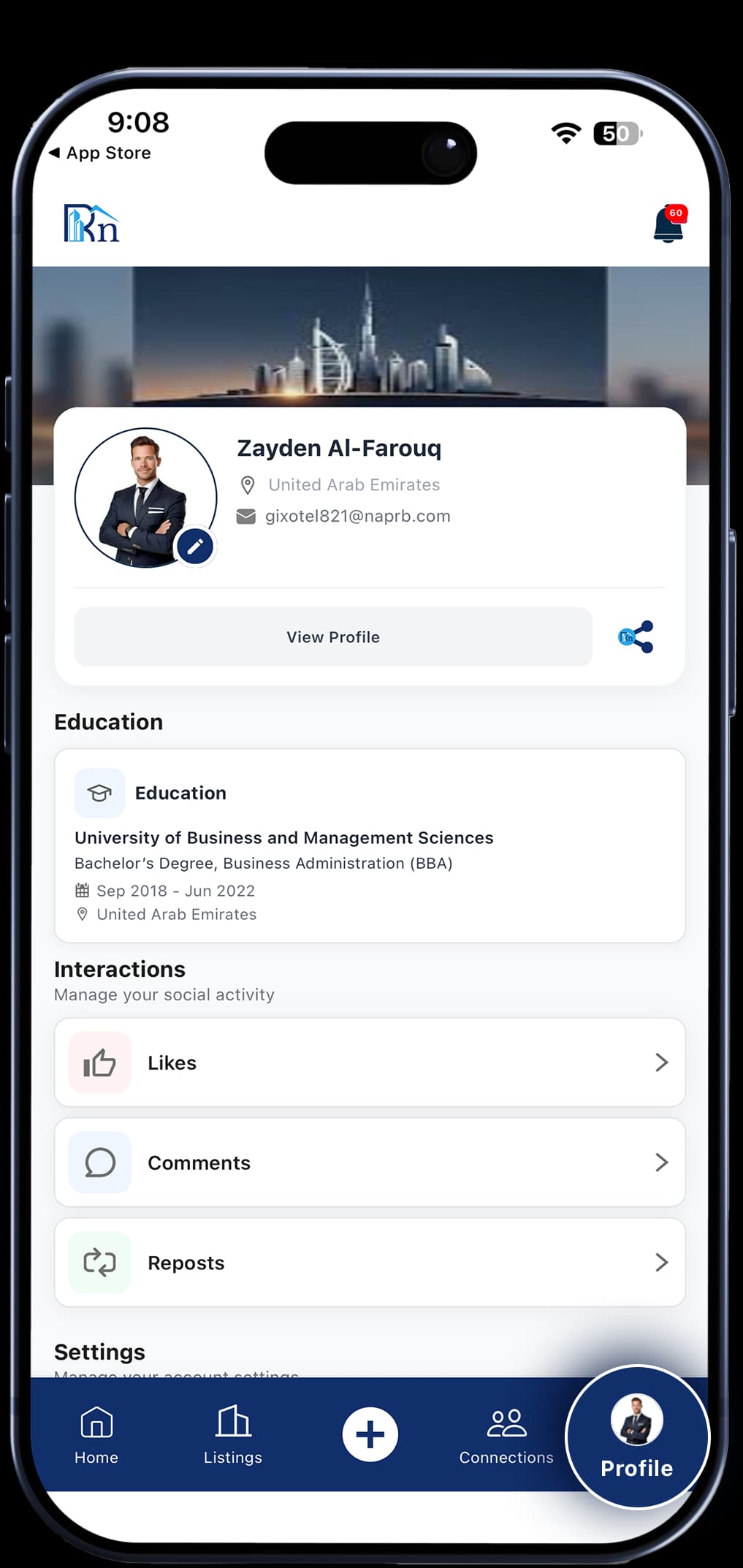 RealtorsIn app mockup network