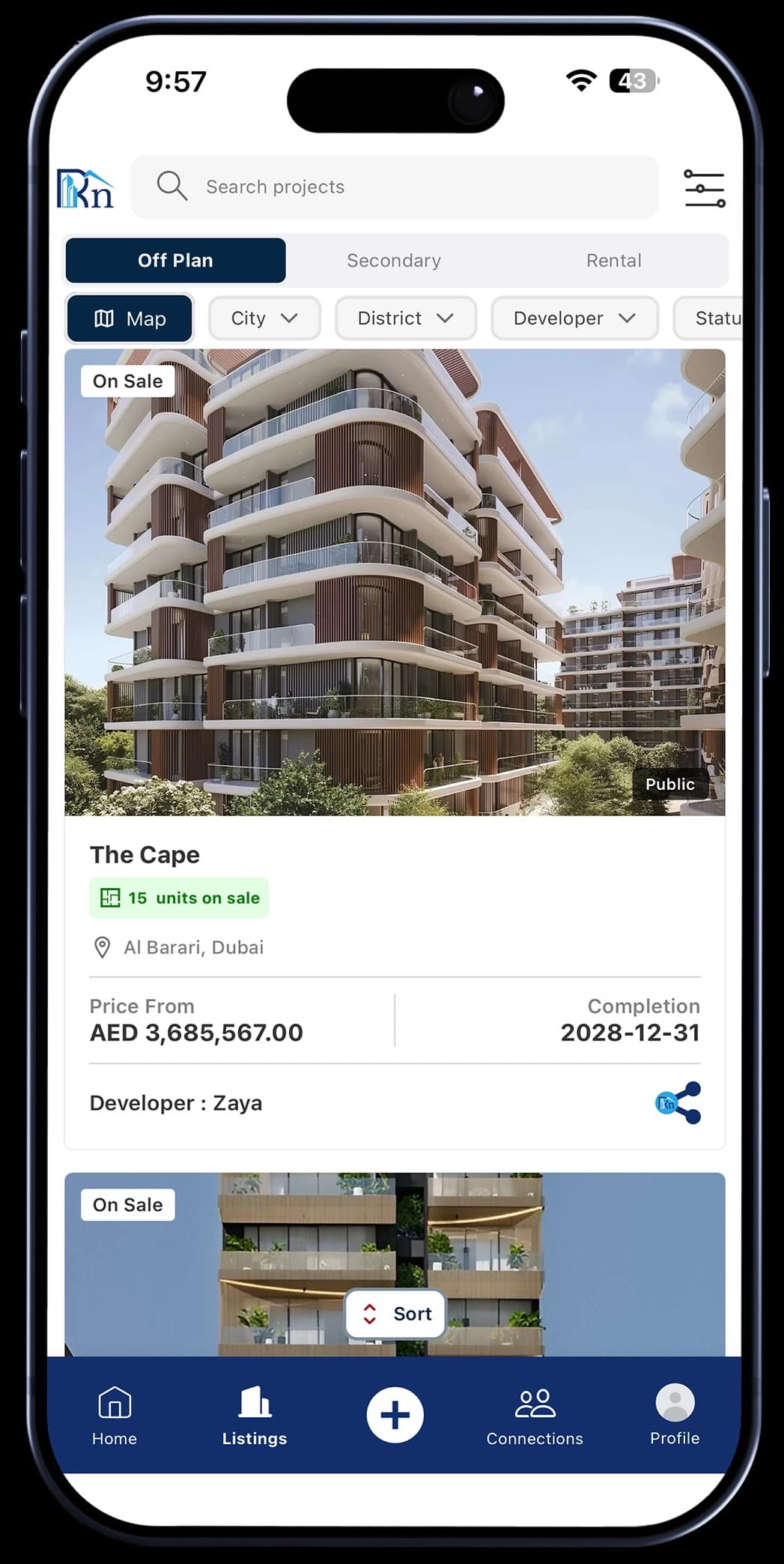 RealtorsIn app mockup offplan